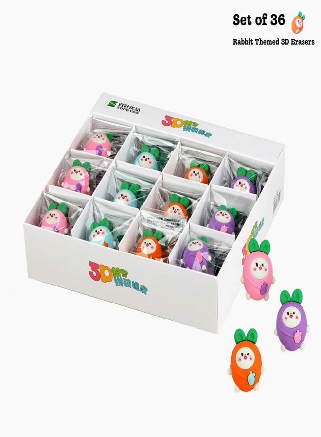 QIPS 3D Erasers for Kids - Set of 36 (Cute Radish Rabbit) - Image 2